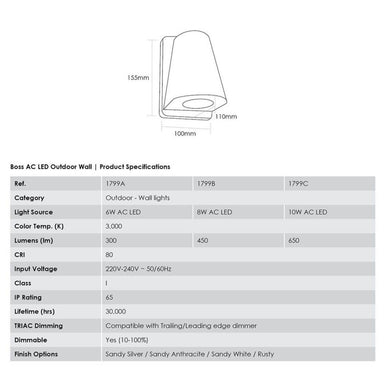 Boss Wall Outdoor AC LED, Sandy Anthracite - matchless style