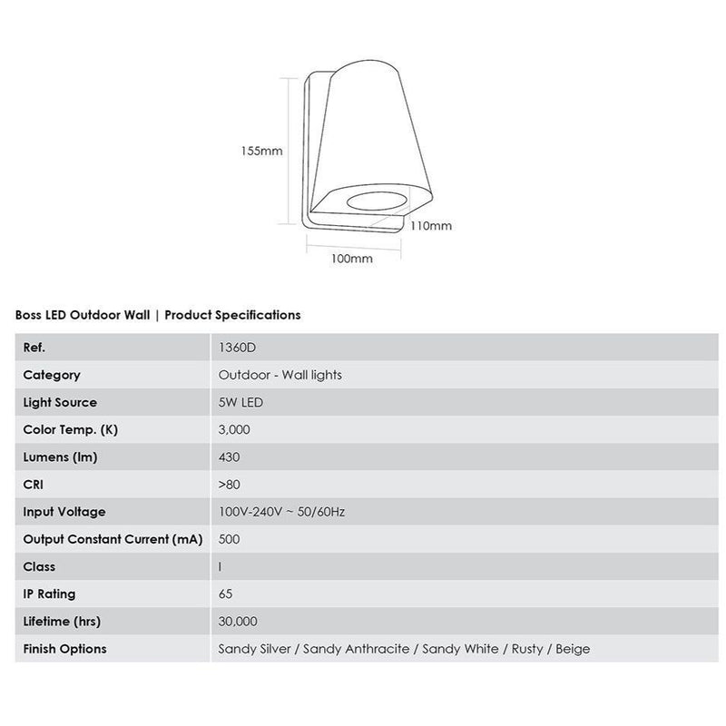 Boss Wall Outdoor LED, Sandy Anthracite - matchless style