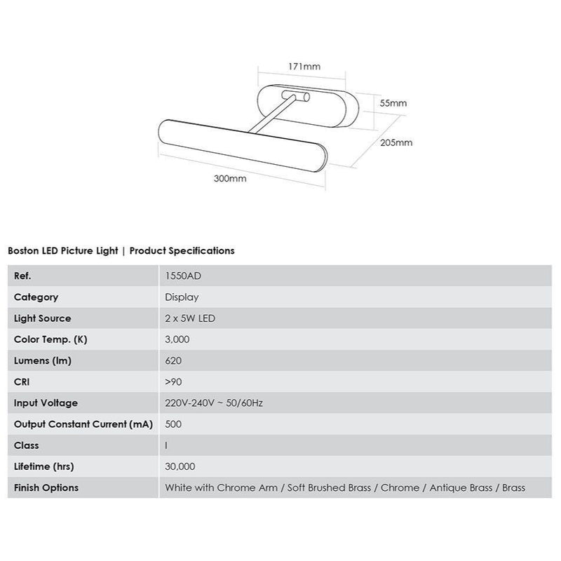 Boston Picture Light, Chrome - matchless style