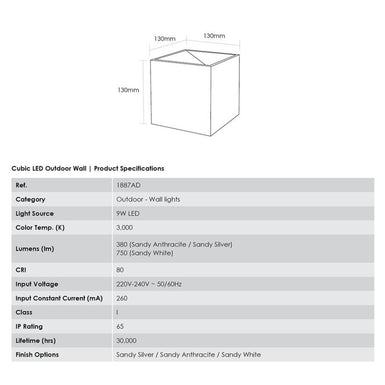 Cubic Wall Outdoor, Sandy Anthracite - matchless style