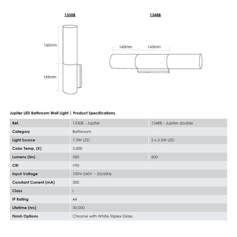 CG Lighting - Jupiter LED Wall, Chrom with White Triplex Glass - Matchless Style