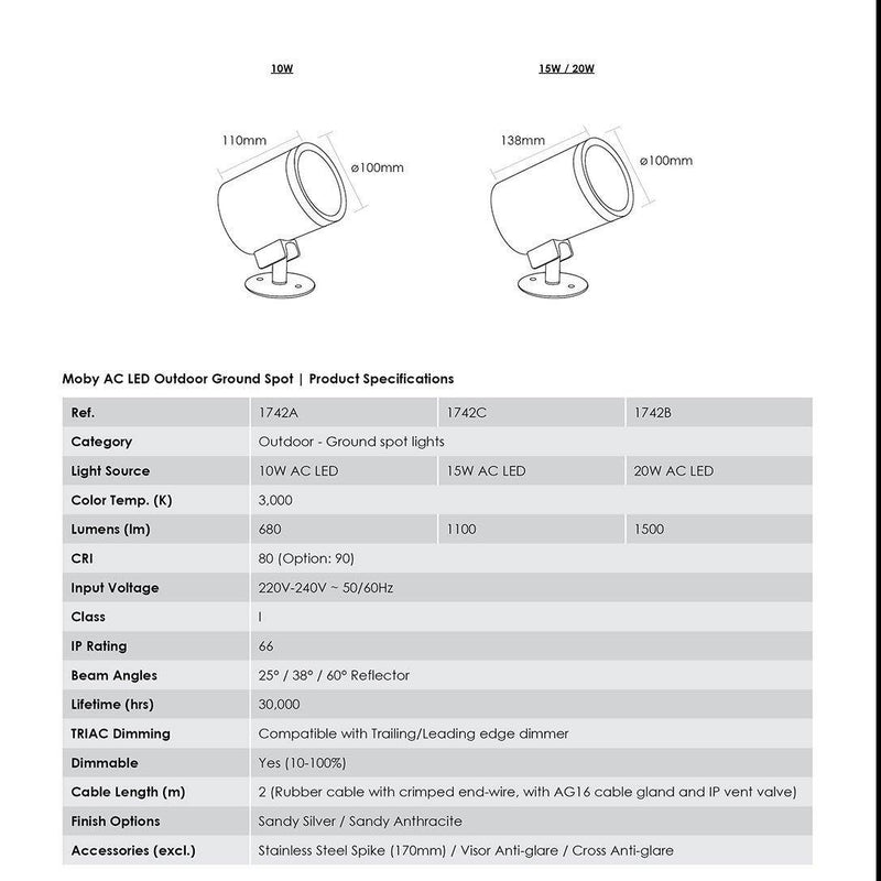 CG Lighting - Moby AC Ourdoor Ground Spot Light, Sandy Anthracite - Matchless Style