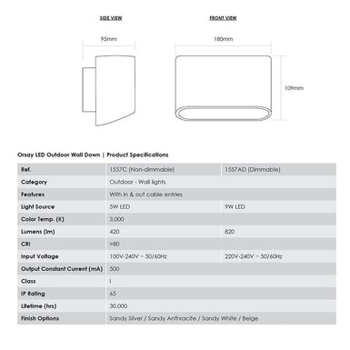 CG Lighting - Orsay Down Outdoor LED Light - Matchless Style