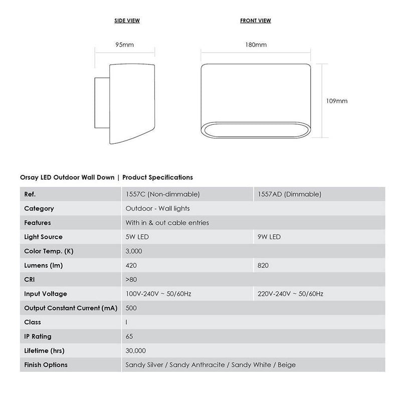 CG Lighting - Orsay Down Outdoor LED Light - Matchless Style