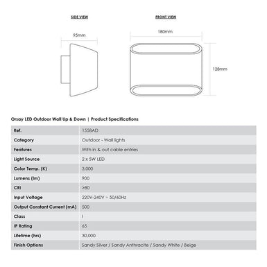 CG Lighting - Orsay Up & Down Outdoor LED Light - Matchless Style
