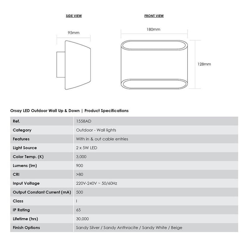 CG Lighting - Orsay Up & Down Outdoor LED Light - Matchless Style